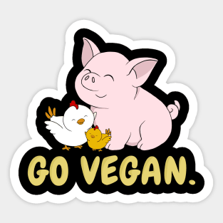 Go Vegan Cute Pig And Chicken 3 Sticker